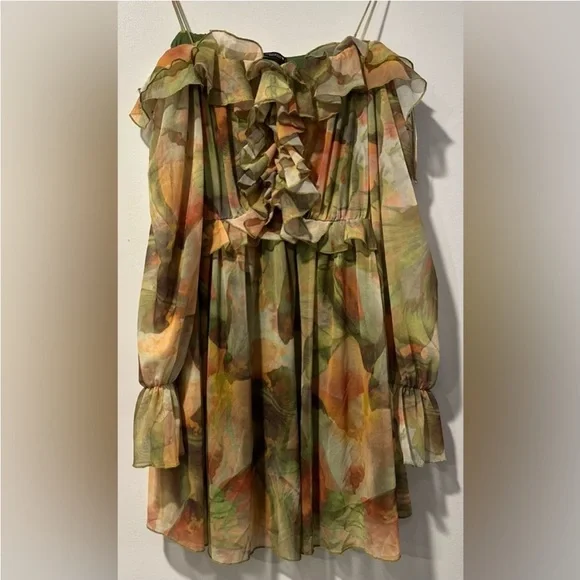 ❌SOLD❌ ZARA Ruffle Printed Tulle Dress - Picture 3 of 9